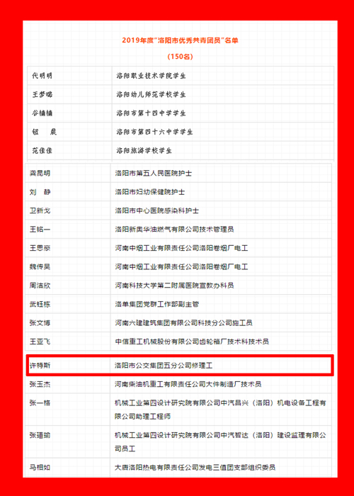 公交五分公司、許特斯受到團市委表彰